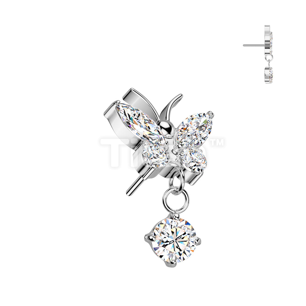 Implant Grade Titanium Threadless Push In CZ Butterfly With Prong Set CZ Dangle Top - Image 3