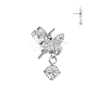 Implant Grade Titanium Threadless Push In CZ Butterfly With Prong Set CZ Dangle Top - Image 3