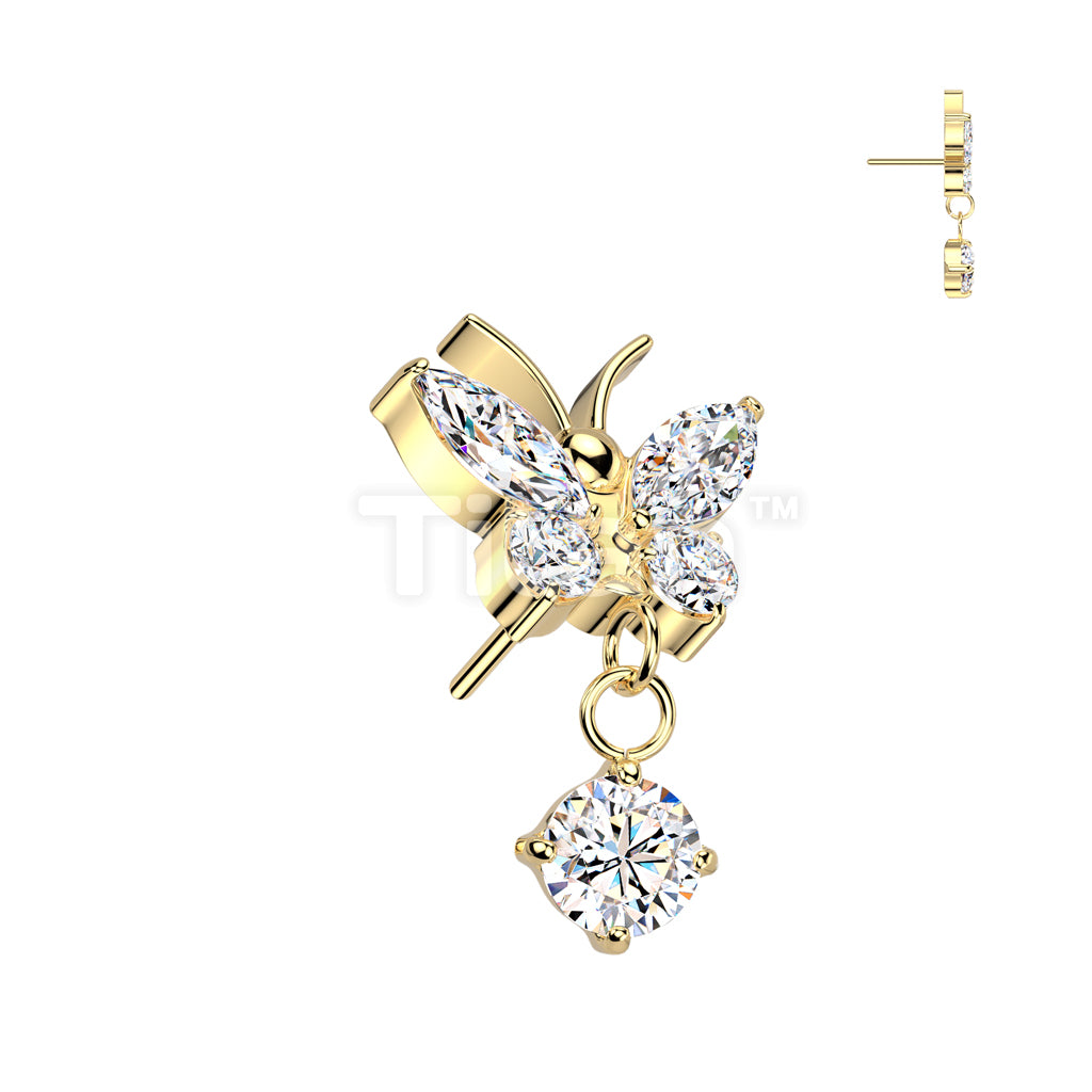Implant Grade Titanium Threadless Push In CZ Butterfly With Prong Set CZ Dangle Top - Image 4