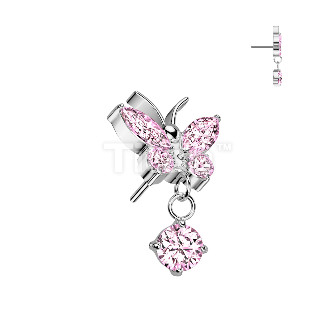 Implant Grade Titanium Threadless Push In CZ Butterfly With Prong Set CZ Dangle Top - Image 5