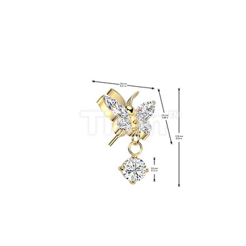 Implant Grade Titanium Threadless Push In CZ Butterfly With Prong Set CZ Dangle Top - Image 6