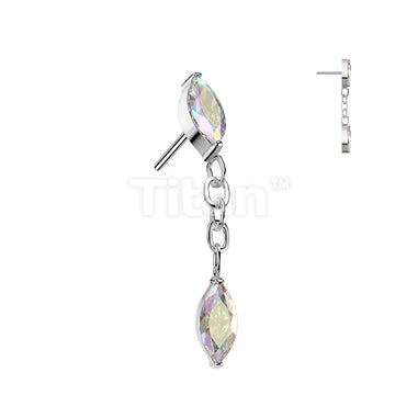 Implant Grade Titanium Threadless Push In Marquise CZ With Marquise CZ Dangle Top - Image 2
