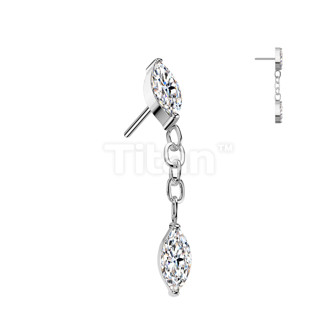 Implant Grade Titanium Threadless Push In Marquise CZ With Marquise CZ Dangle Top - Image 3