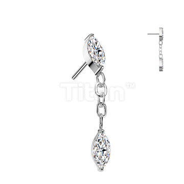 Implant Grade Titanium Threadless Push In Marquise CZ With Marquise CZ Dangle Top - Image 3