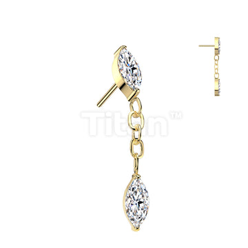 Implant Grade Titanium Threadless Push In Marquise CZ With Marquise CZ Dangle Top - Image 4