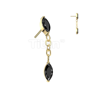 Implant Grade Titanium Threadless Push In Marquise CZ With Marquise CZ Dangle Top - Image 5