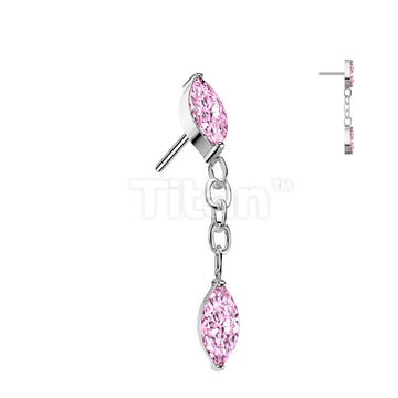 Implant Grade Titanium Threadless Push In Marquise CZ With Marquise CZ Dangle Top - Image 6