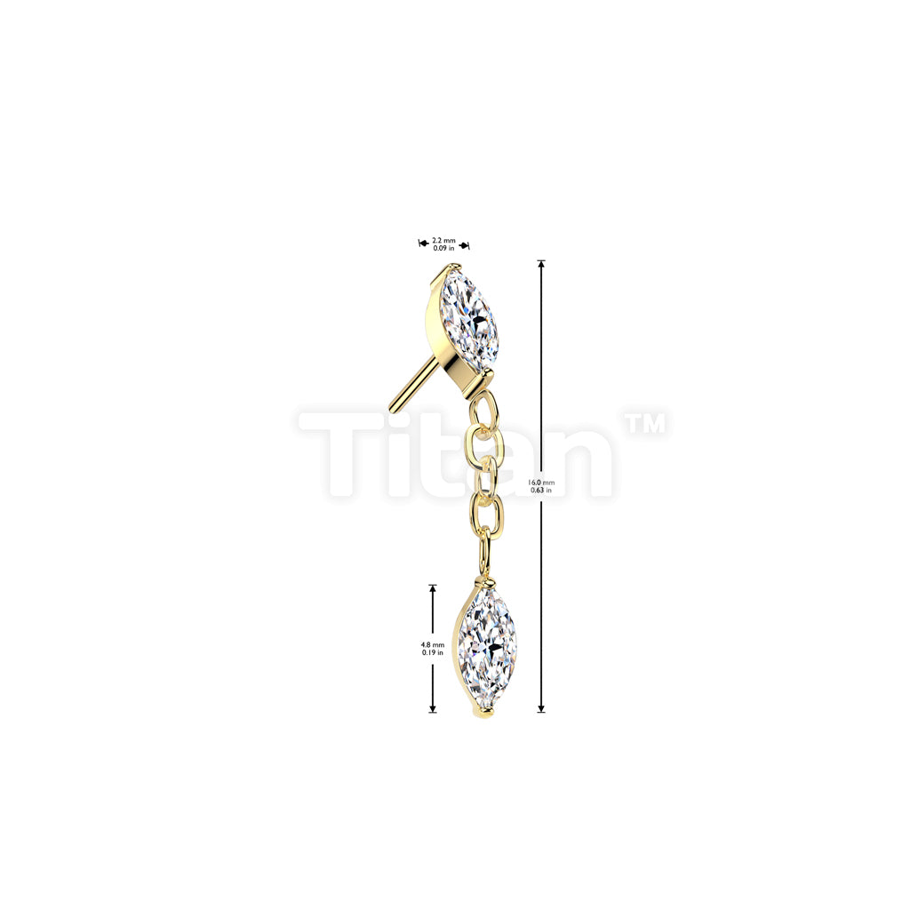 Implant Grade Titanium Threadless Push In Marquise CZ With Marquise CZ Dangle Top - Image 7