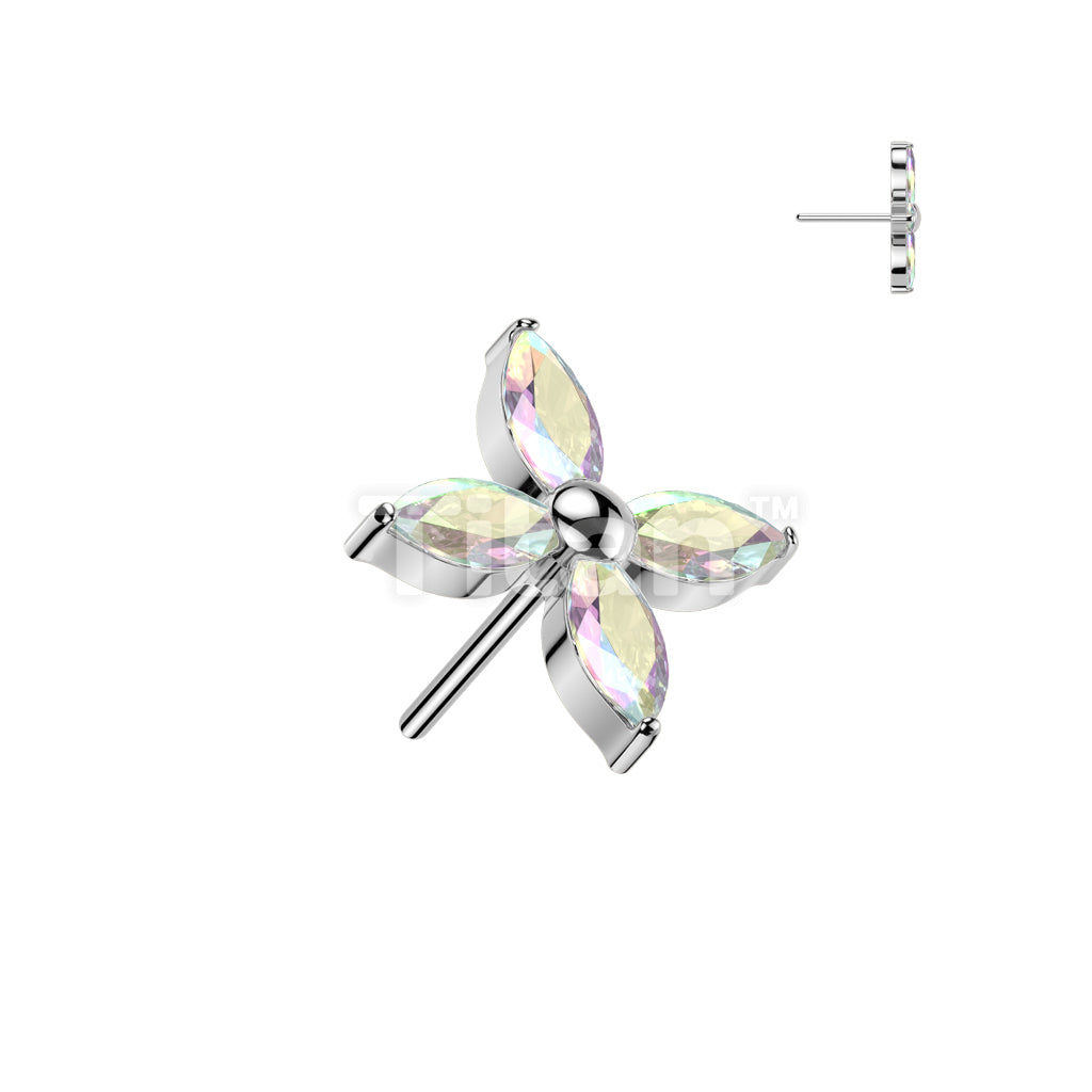 Implant Grade Titanium Threadless Push In Marquise CZ Flower Top - Image 2