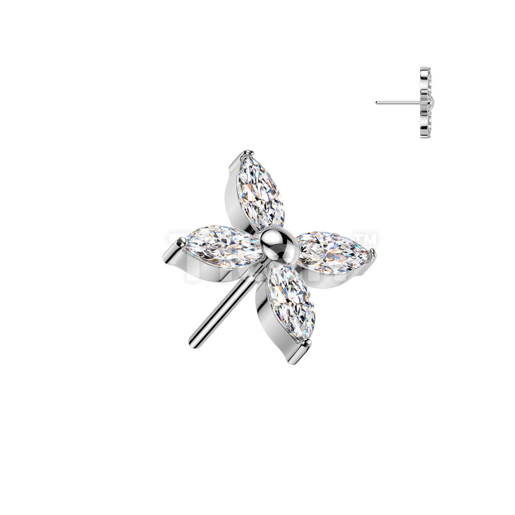 Implant Grade Titanium Threadless Push In Marquise CZ Flower Top - Image 3