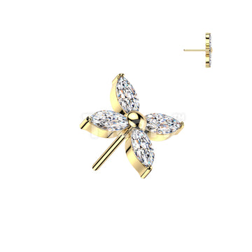 Implant Grade Titanium Threadless Push In Marquise CZ Flower Top - Image 4