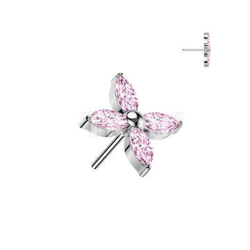 Implant Grade Titanium Threadless Push In Marquise CZ Flower Top - Image 5