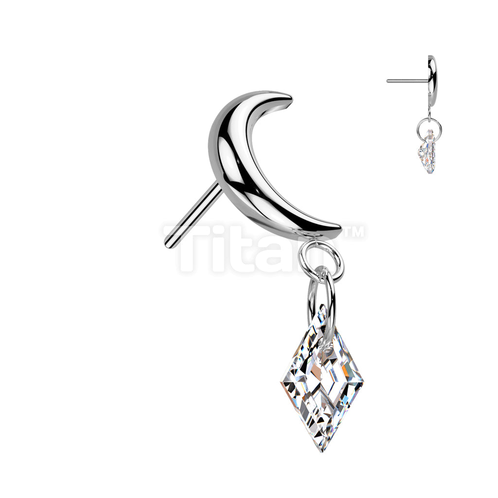 Implant Grade Titanium Threadless Push In Crescent Moon Top With Diamond CZ Dangle - Image 2