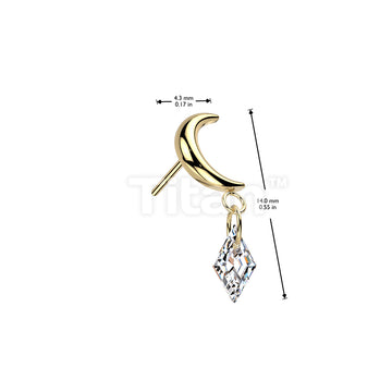 Implant Grade Titanium Threadless Push In Crescent Moon Top With Diamond CZ Dangle - Image 4