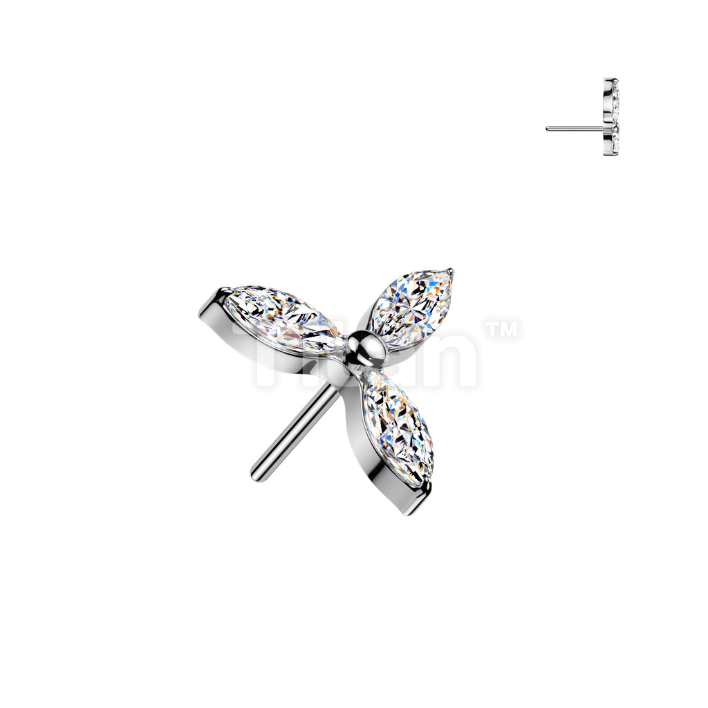 Titanium Threadless Push In 3 Marquise CZ Petals Flower Top - Image 2