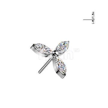 Titanium Threadless Push In 3 Marquise CZ Petals Flower Top - Image 2