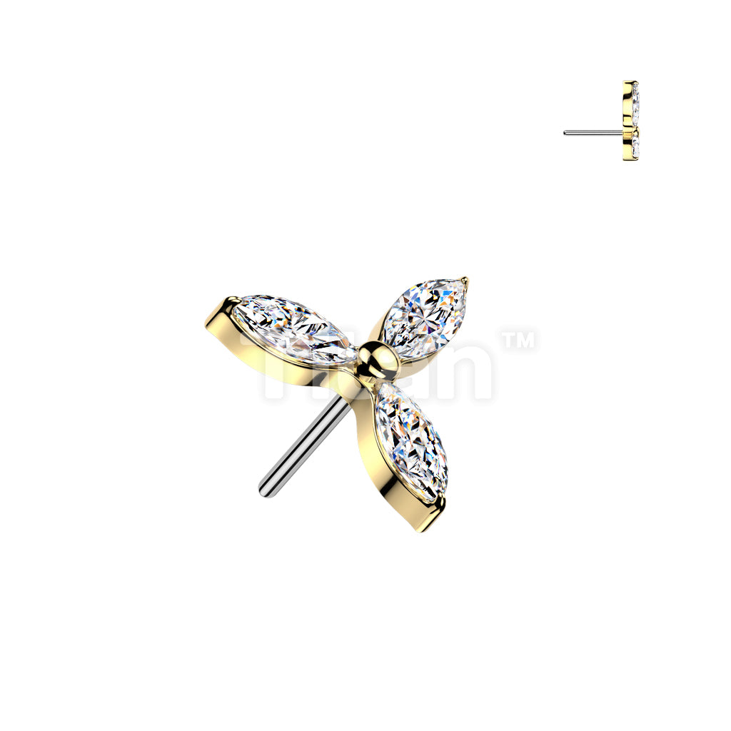 Titanium Threadless Push In 3 Marquise CZ Petals Flower Top - Image 3