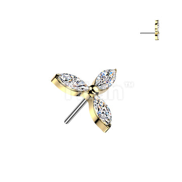 Titanium Threadless Push In 3 Marquise CZ Petals Flower Top - Image 3