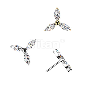 Titanium Threadless Push In 3 Marquise CZ Petals Flower Top