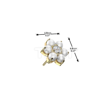 Titanium Threadless Push In Pearl Set With CZ Center Flower Top - Image 4