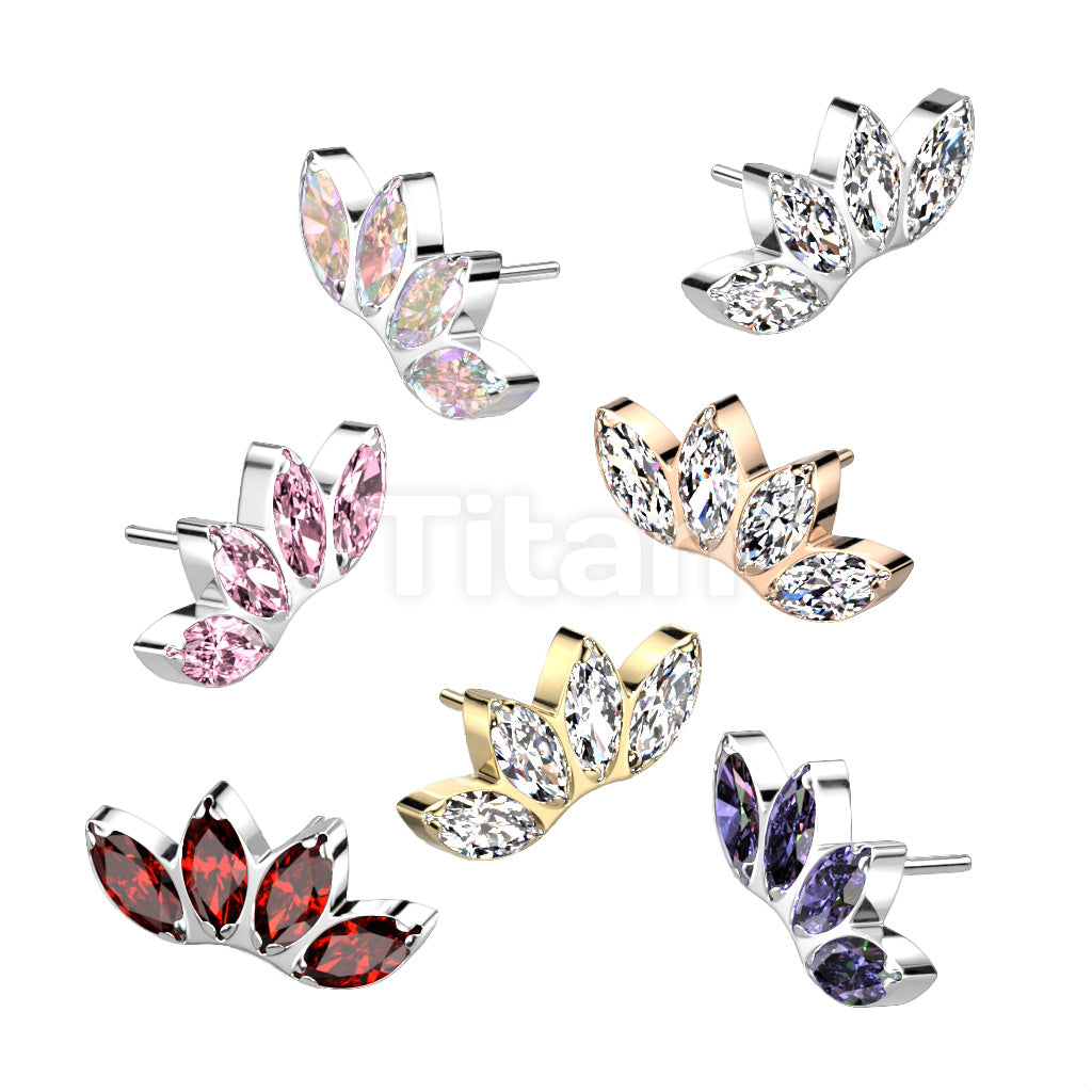 Implant Grade Titanium Threadless Push In 4 Marquise CZ Fan Top