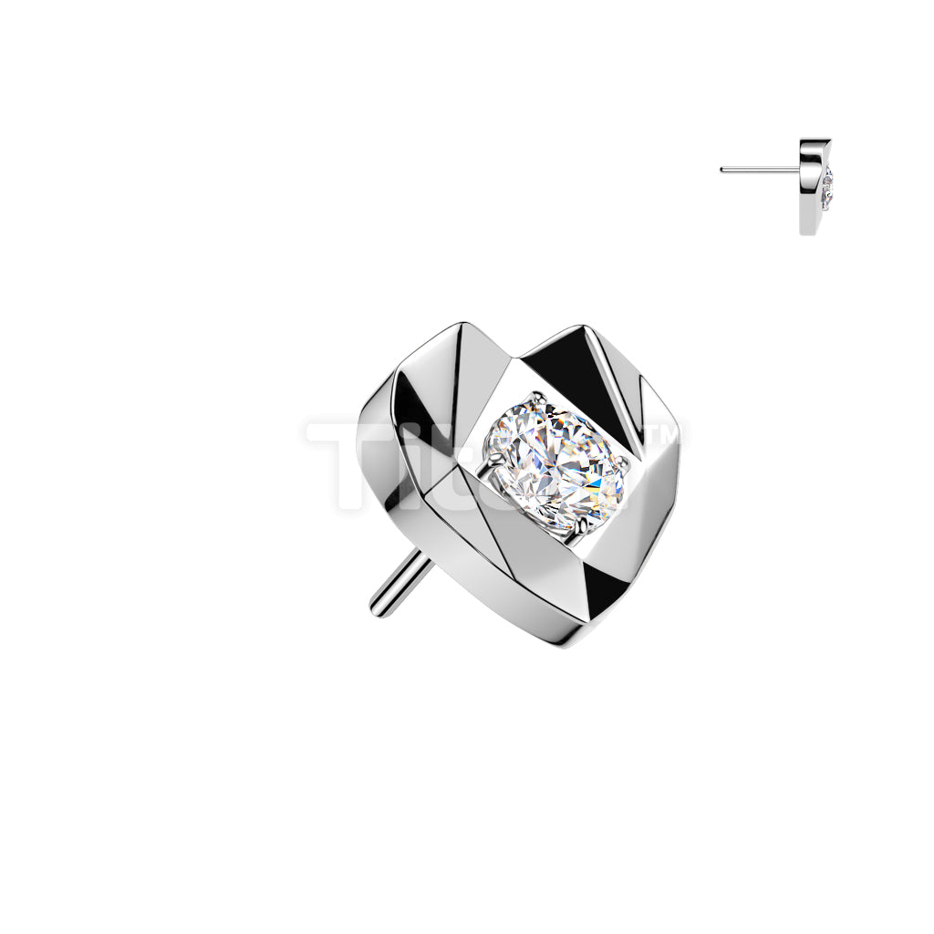 Titanium Threadless Push In Faceted Heart With CZ Center Top - Image 2