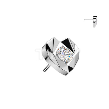 Titanium Threadless Push In Faceted Heart With CZ Center Top - Image 2