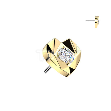 Titanium Threadless Push In Faceted Heart With CZ Center Top - Image 3