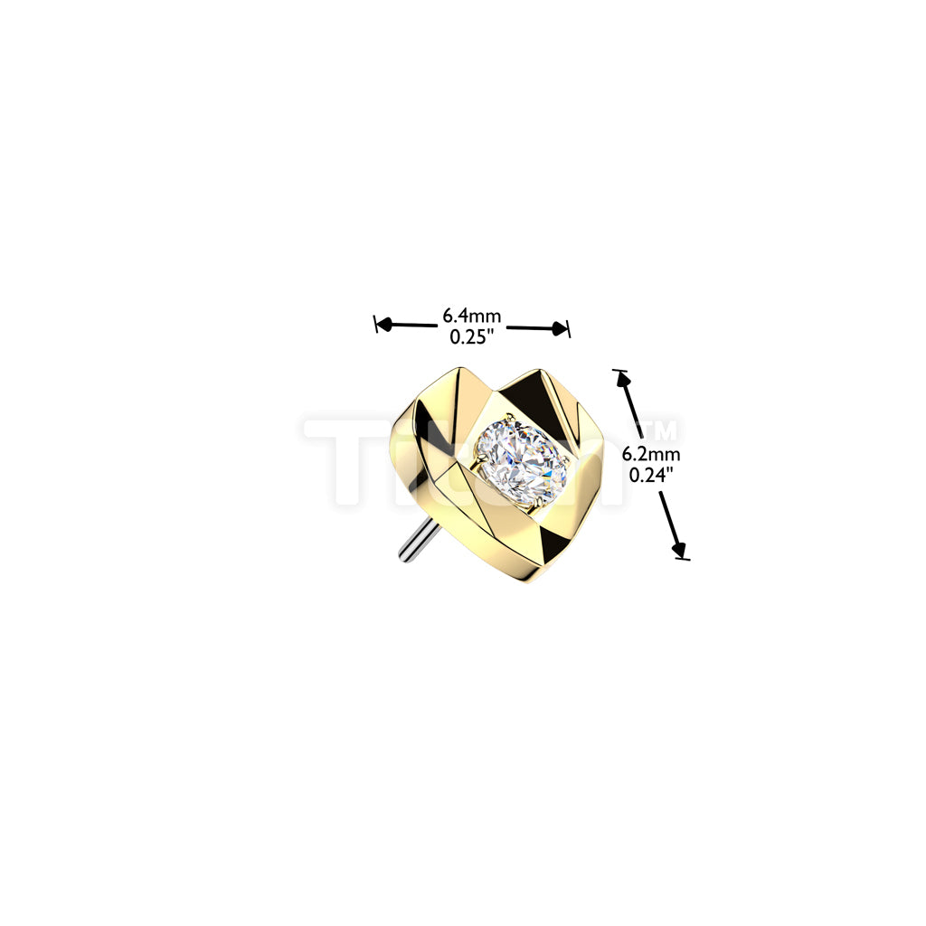 Titanium Threadless Push In Faceted Heart With CZ Center Top - Image 4