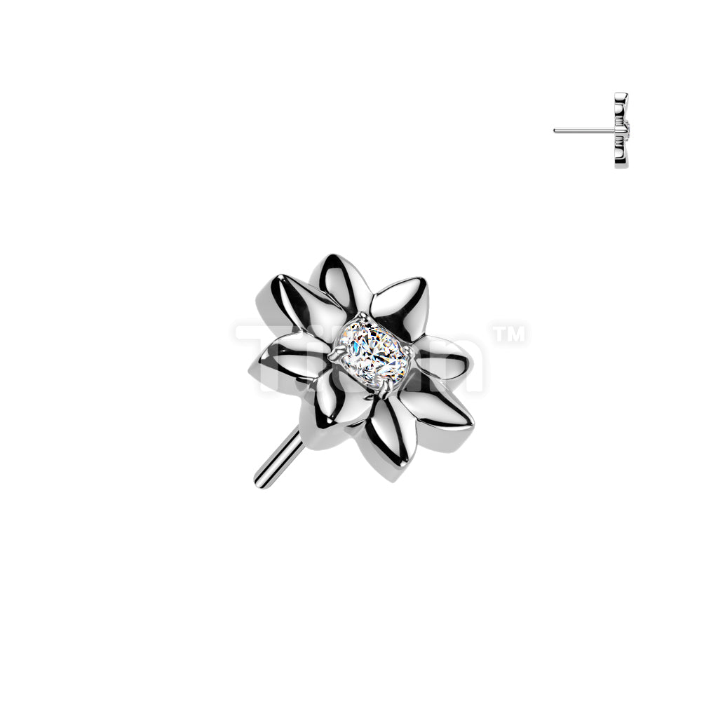 Titanium Threadless Push In Flower With CZ Center Top - Image 2
