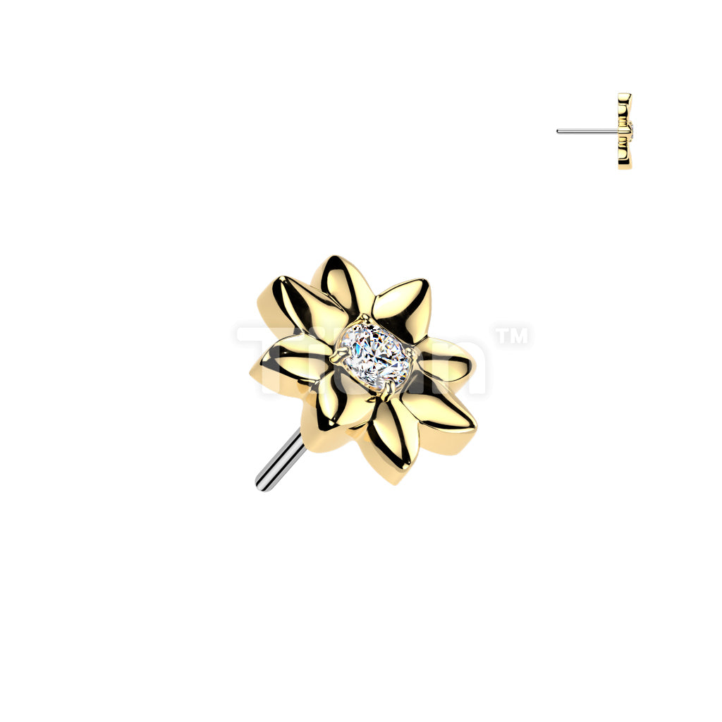 Titanium Threadless Push In Flower With CZ Center Top - Image 3
