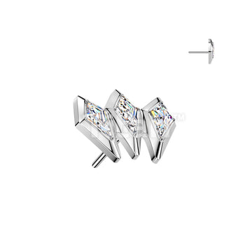 Titanium Threadless Push In 3 CZ Spears Top - Image 2