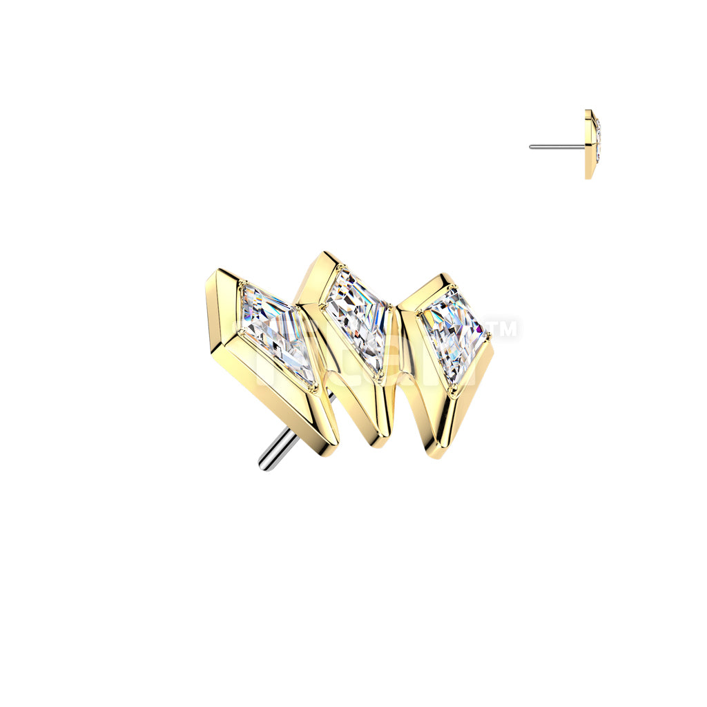 Titanium Threadless Push In 3 CZ Spears Top - Image 3