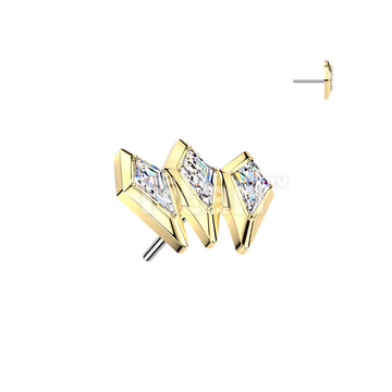 Titanium Threadless Push In 3 CZ Spears Top - Image 3
