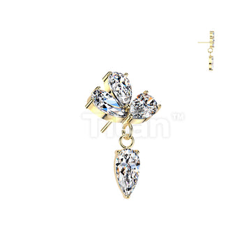 Titanium Threadless Push In Three Pear CZ Top With CZ Dangle - Image 3