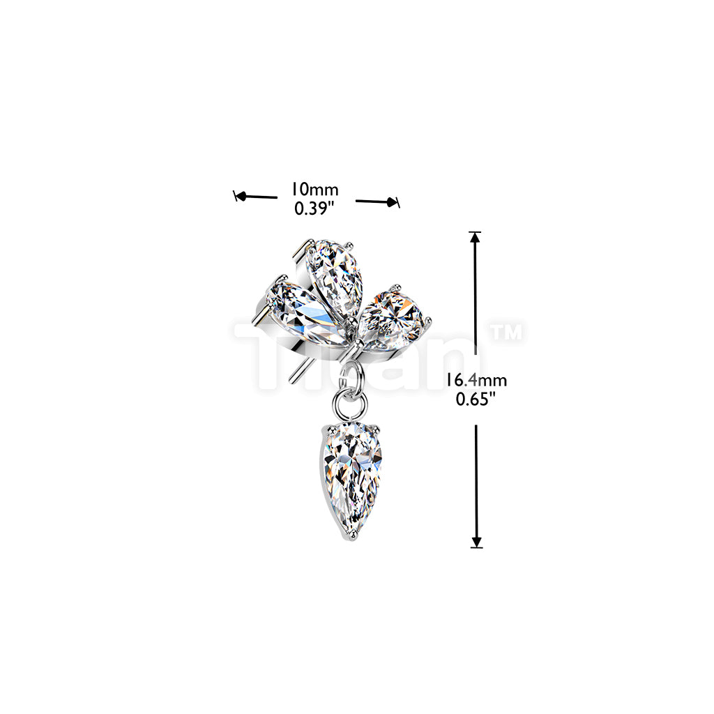 Titanium Threadless Push In Three Pear CZ Top With CZ Dangle - Image 4