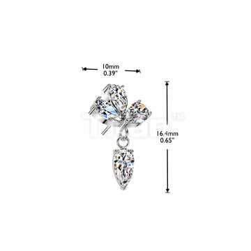 Titanium Threadless Push In Three Pear CZ Top With CZ Dangle - Image 4