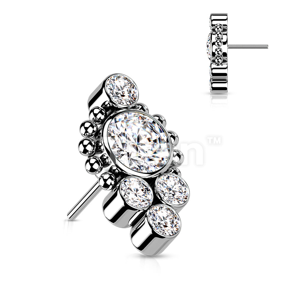 Implant Grade Titanium Threadless Push In Bezel Set CZ or Opal Center Cluster With Beaded Ball Center Edge - Image 6