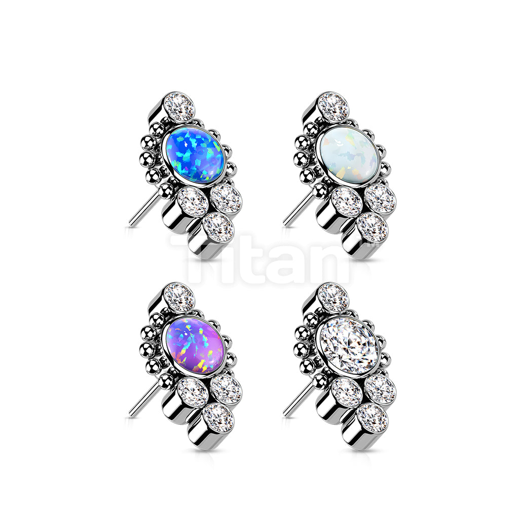Implant Grade Titanium Threadless Push In Bezel Set CZ or Opal Center Cluster With Beaded Ball Center Edge - Image 8