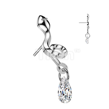 Titanium Threadless Push In Snake With Teardrop CZ Dangle Top - Image 2