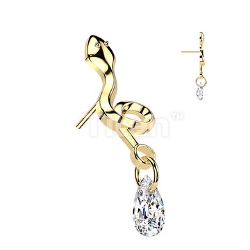 Titanium Threadless Push In Snake With Teardrop CZ Dangle Top - Image 3