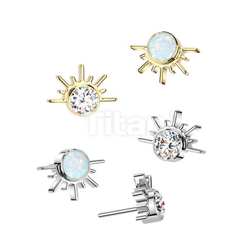 Titanium Threadless Push In Sunrise With CZ or Opal Center Top