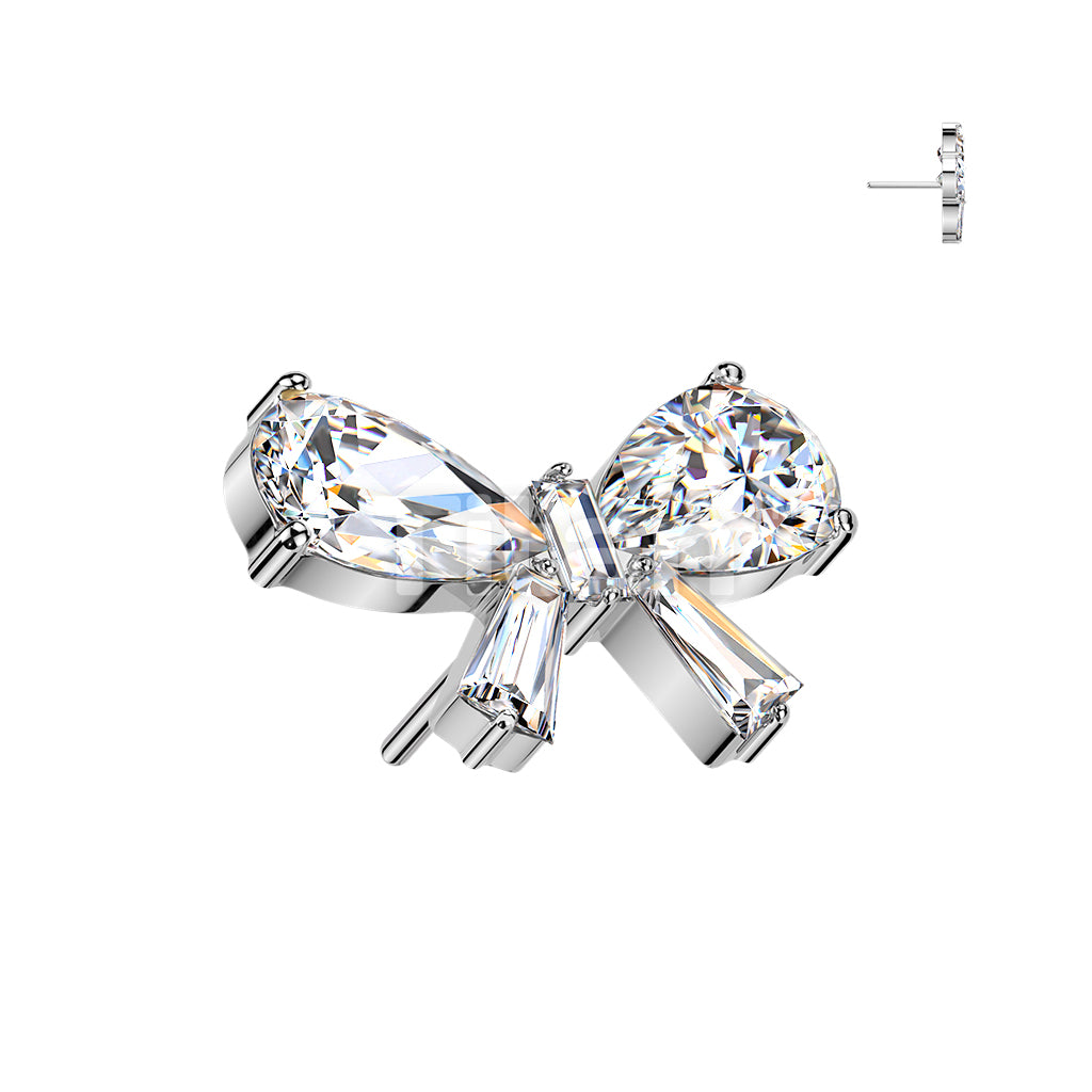 Titanium Threadless Push In Pear and Baguette CZ Bow Top - Image 2
