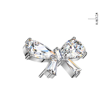 Titanium Threadless Push In Pear and Baguette CZ Bow Top - Image 2
