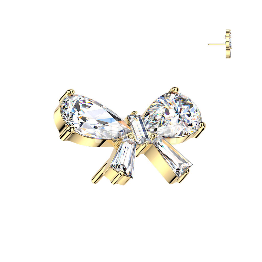 Titanium Threadless Push In Pear and Baguette CZ Bow Top - Image 3