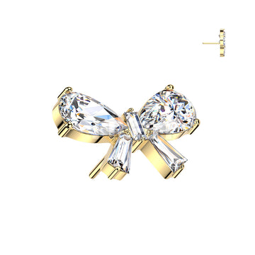 Titanium Threadless Push In Pear and Baguette CZ Bow Top - Image 3