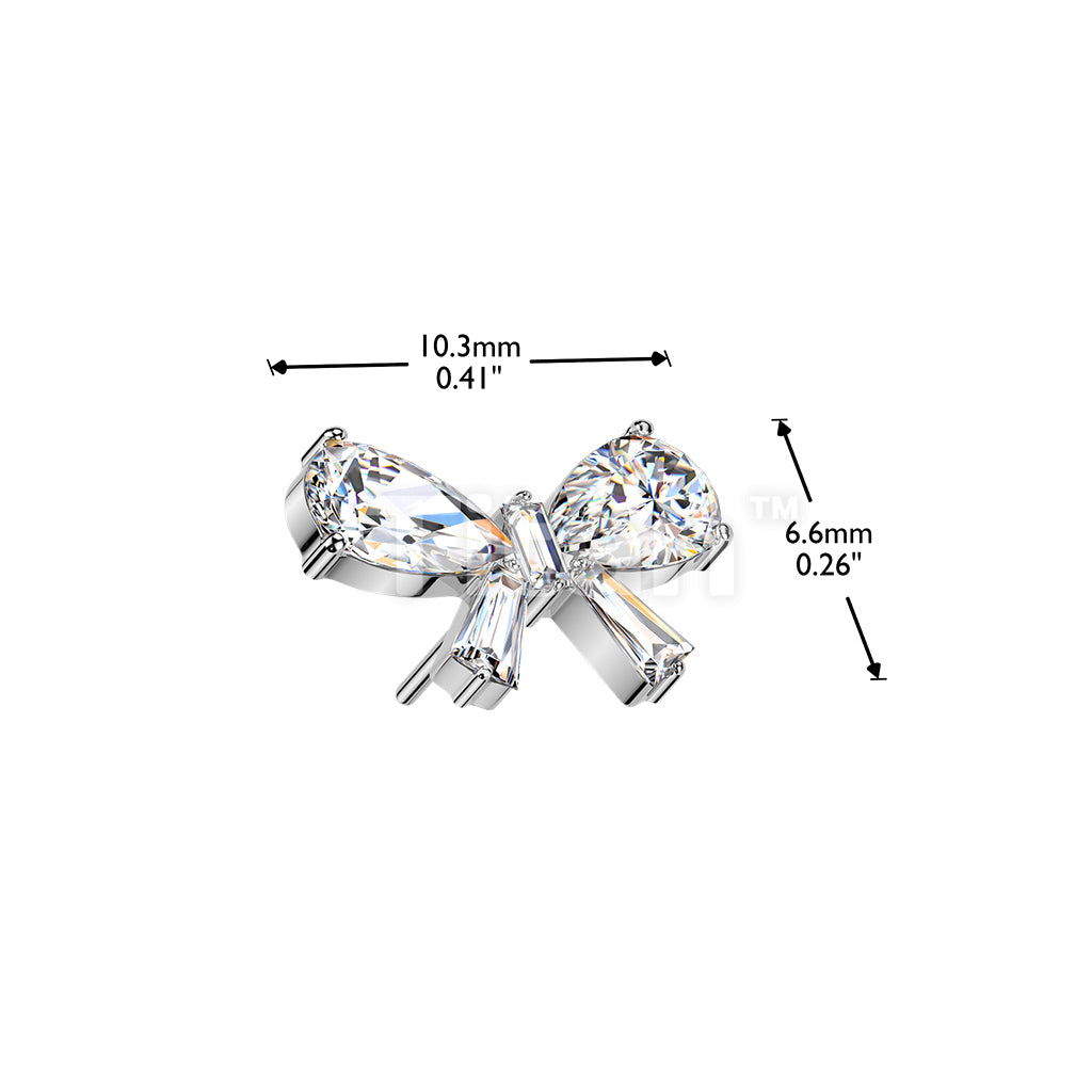 Titanium Threadless Push In Pear and Baguette CZ Bow Top - Image 4