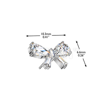 Titanium Threadless Push In Pear and Baguette CZ Bow Top - Image 4