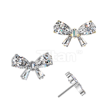 Titanium Threadless Push In Pear and Baguette CZ Bow Top