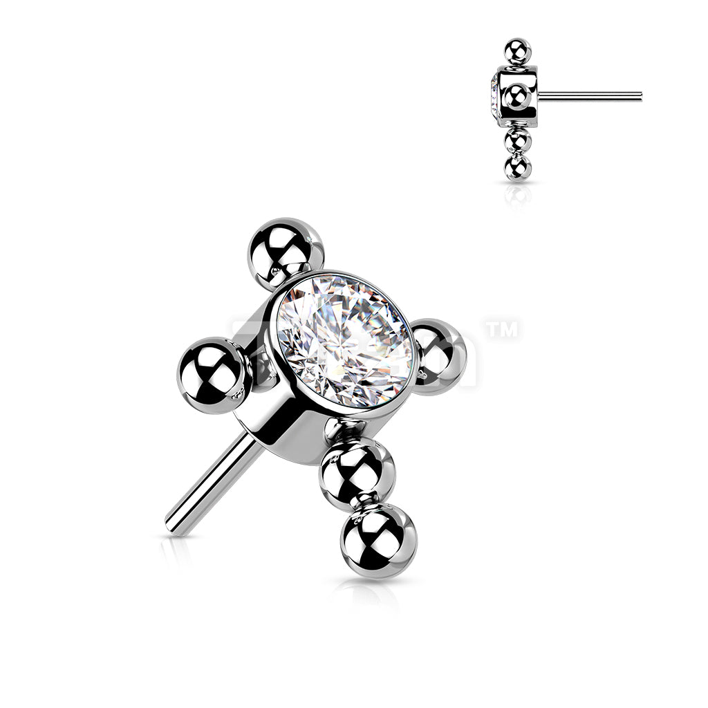 Implant Grade Titanium Threadless Push In Beaded Cross With Bezel Set Opal or CZ Center Top - Image 4